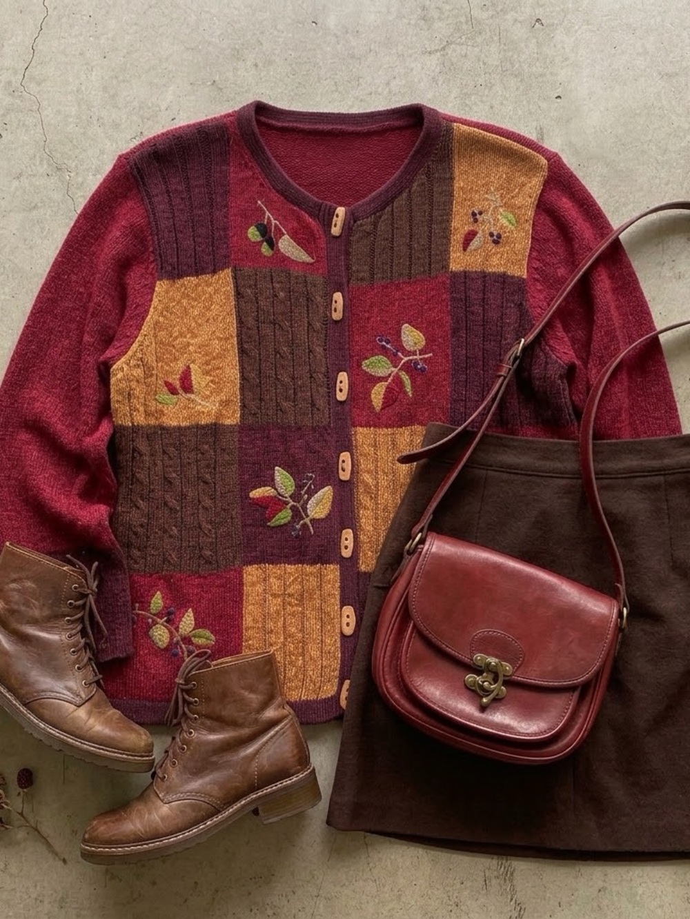Vintage Erika Patchwork Knit Cardigan Cottagecore